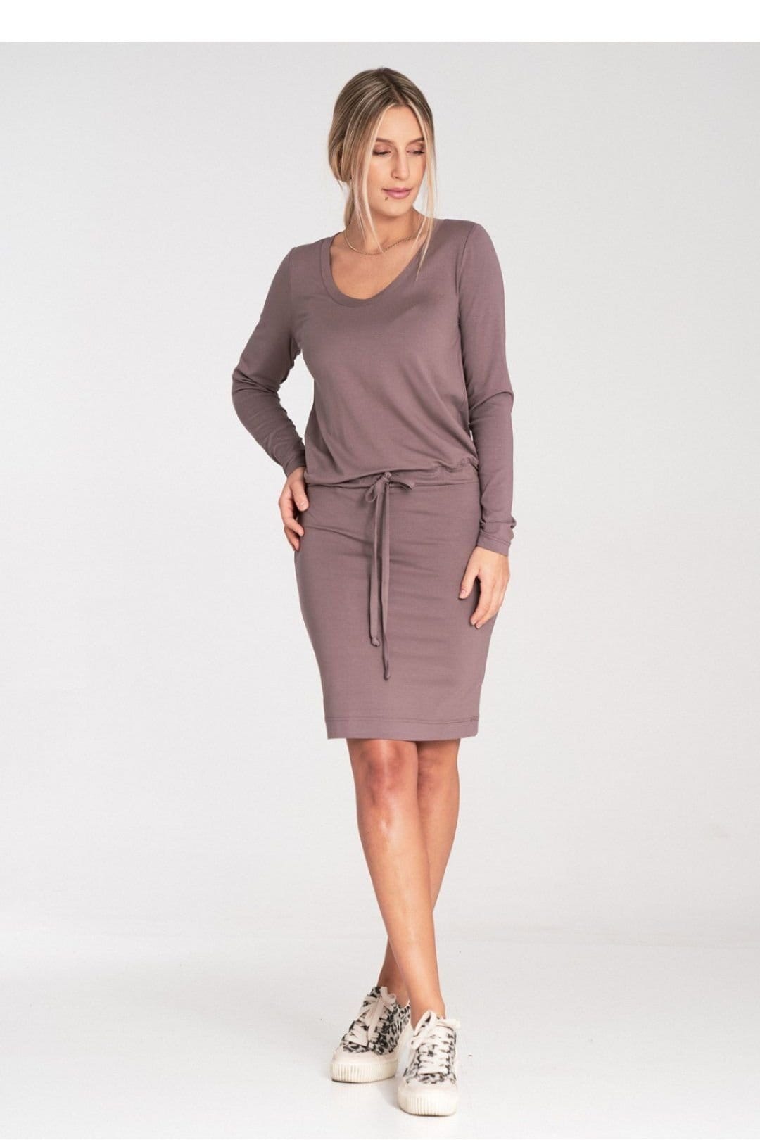 Love Lace Love Lace Women's Long Sleeve Dress With Waist Tie Tunnel in Brown - 4