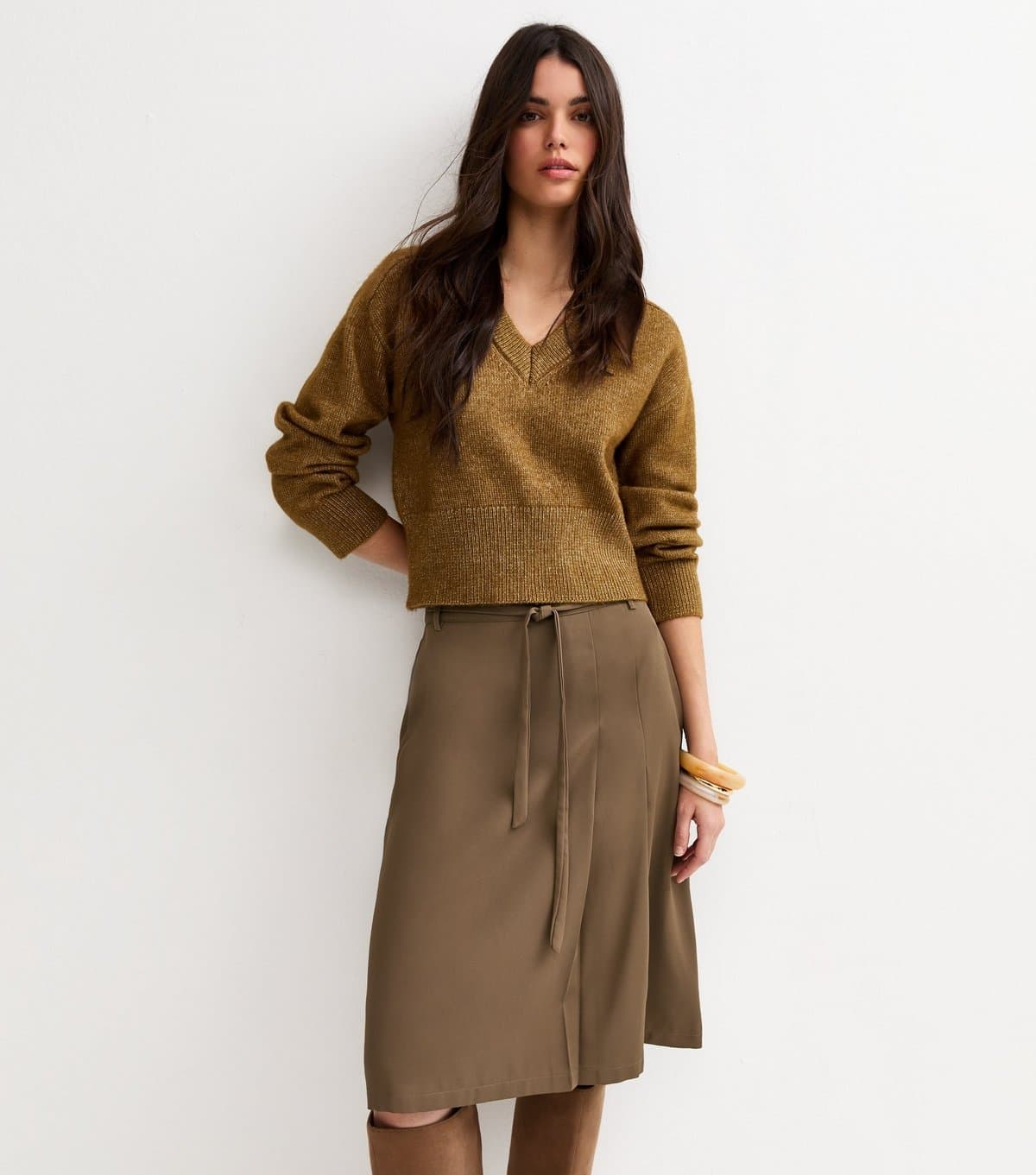 New Look Women's Khaki Tailored Wrap Midi Skirt New Look