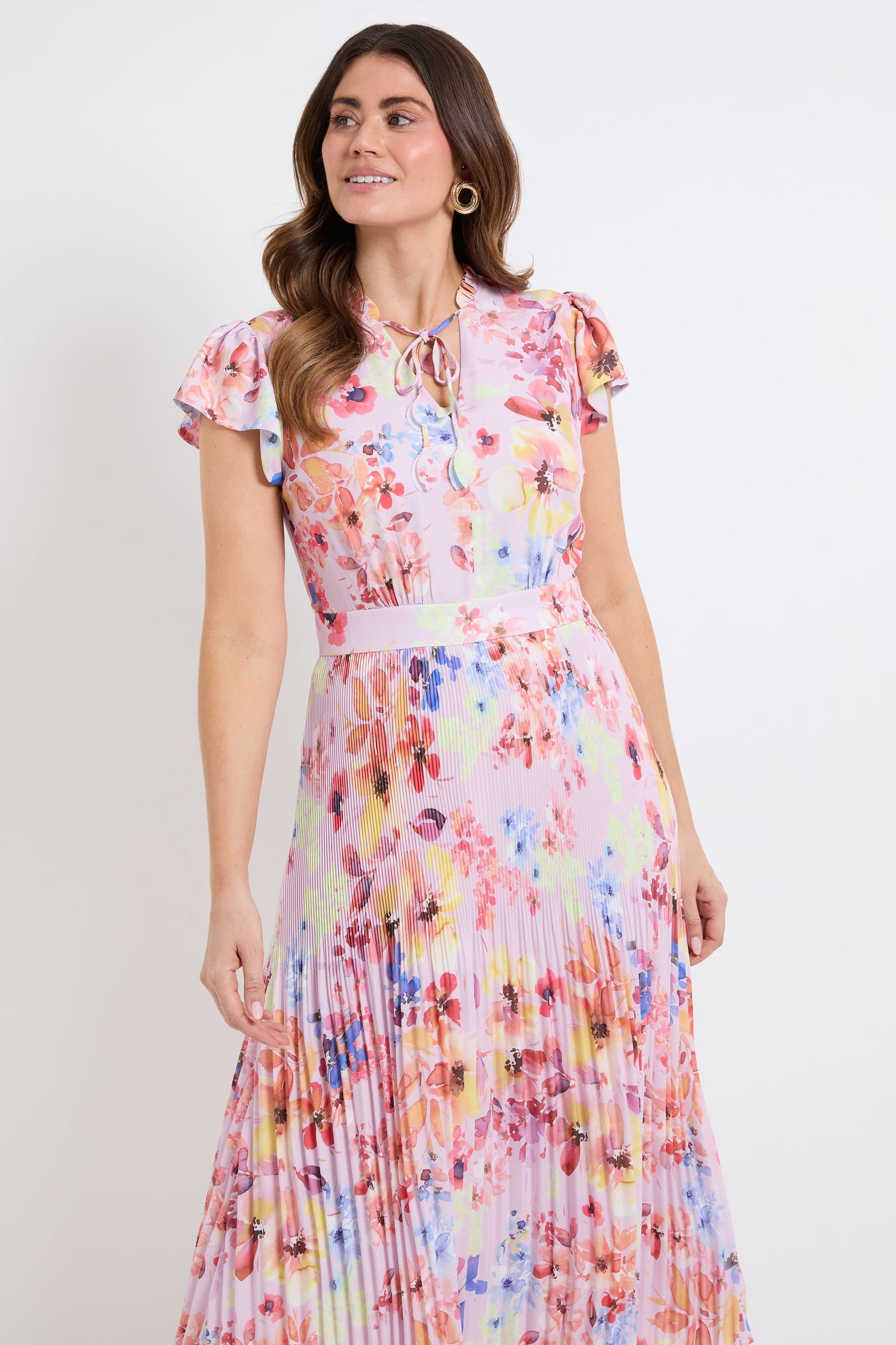 Wallis Wallis Women's Ruffle Neck Pleated Midi Dress in Pink - 4