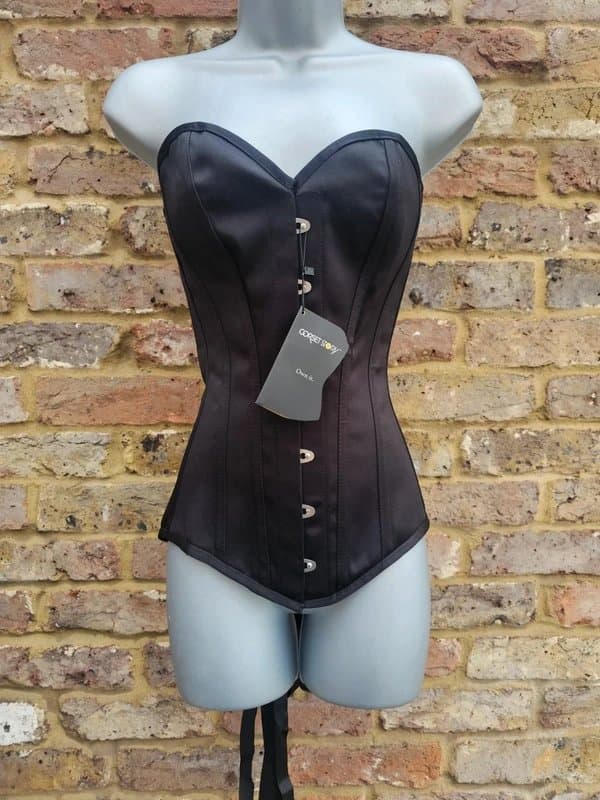 Corset Story Corset Story Black Satin Classic Longline Steel Boned Overbust Corset Top Size 6 UK