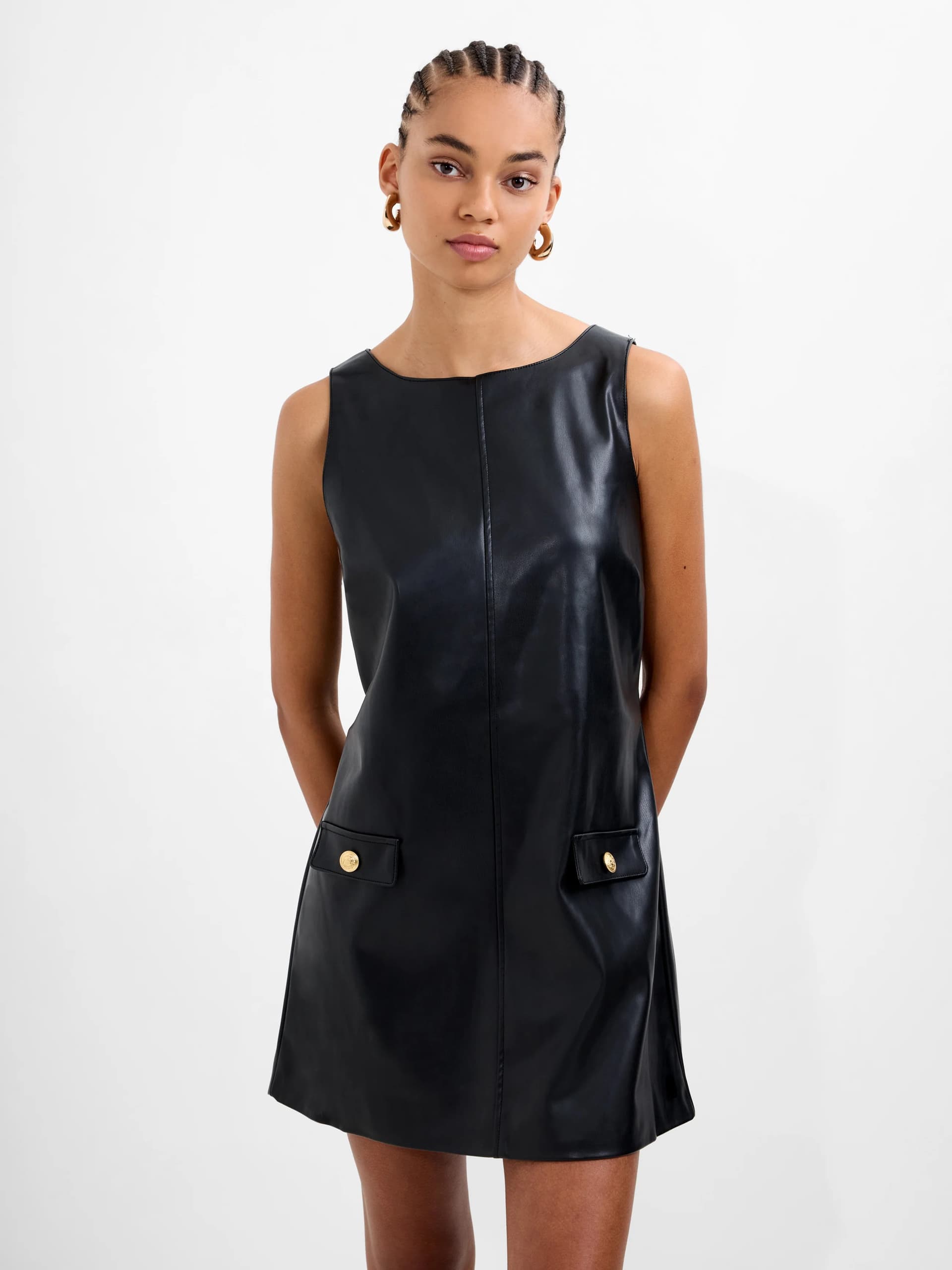 French Connection Dessa Faux Leather Mini Dress Black