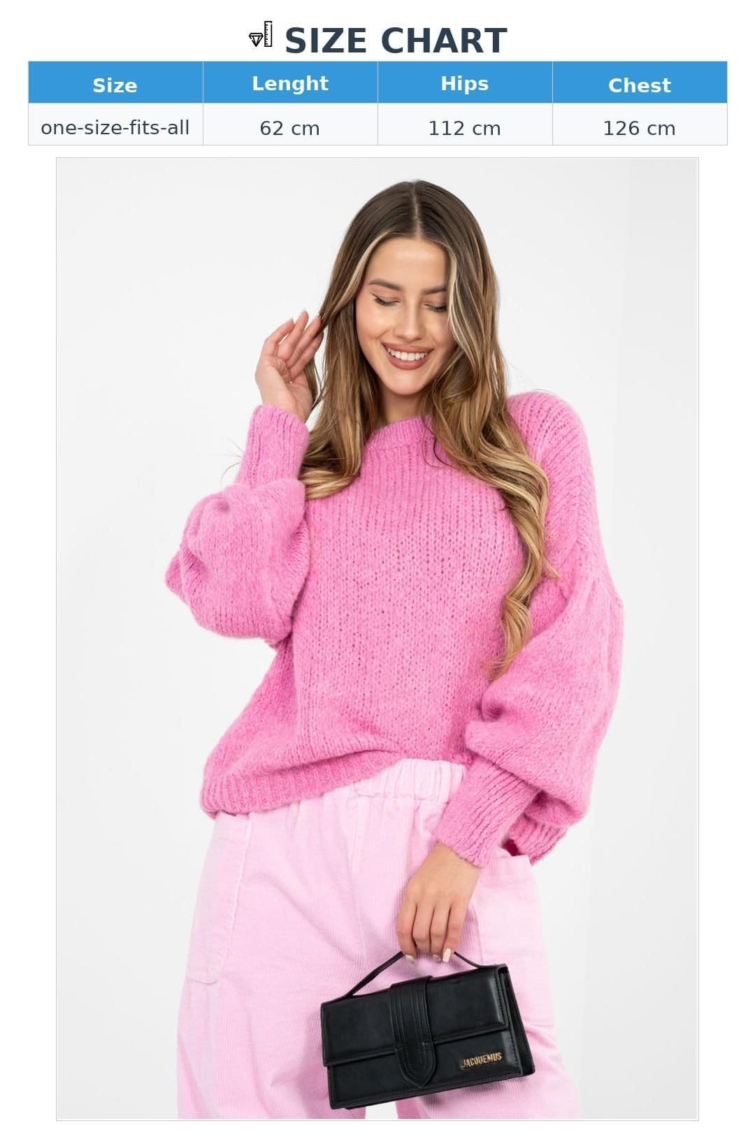 Love Lace Love Lace Women's Stylish Knit Sweater with Puff Sleeves in Pink - 4