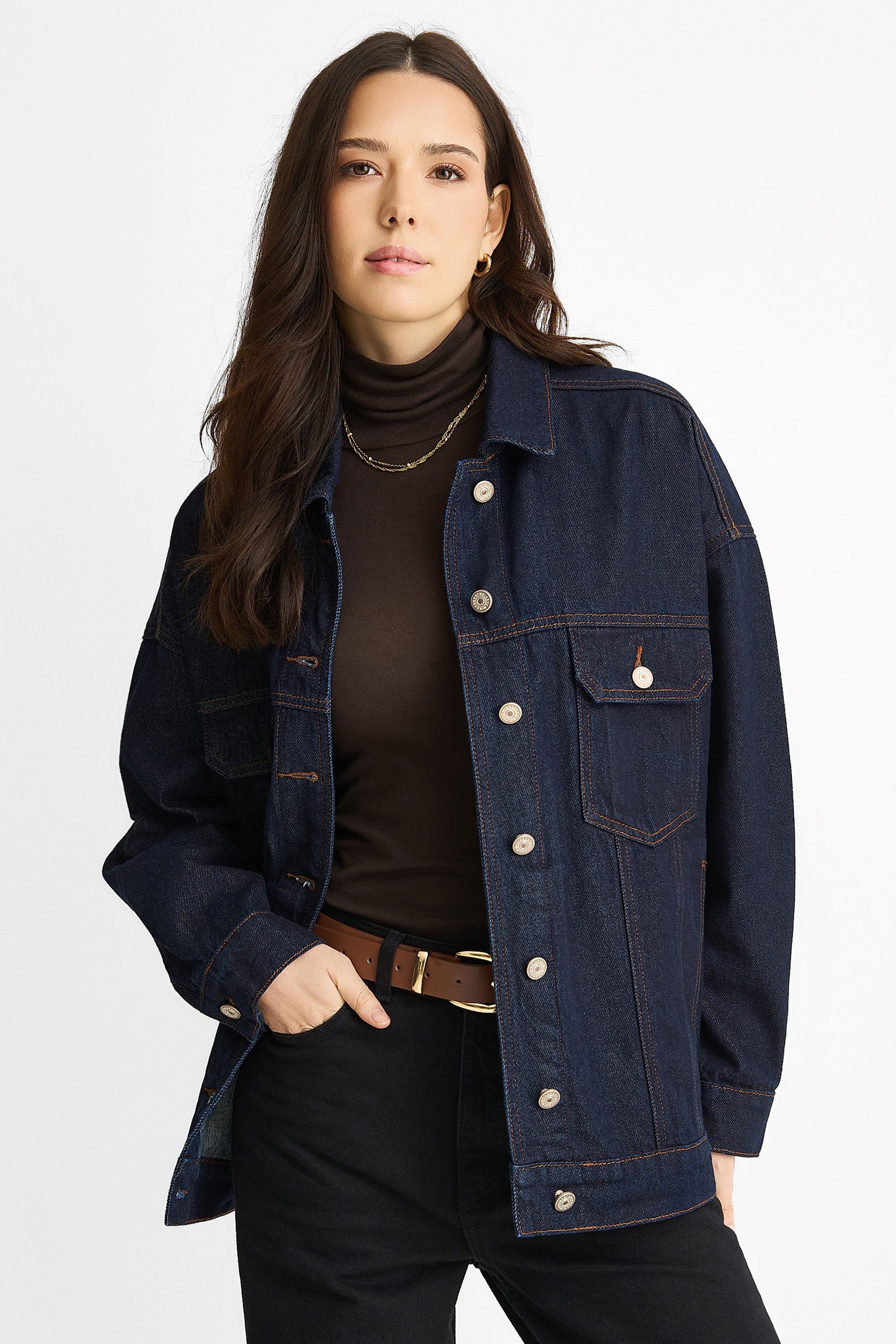 Gini London Gini London Women's Dark Indigo Denim Trucker Jacket - 2