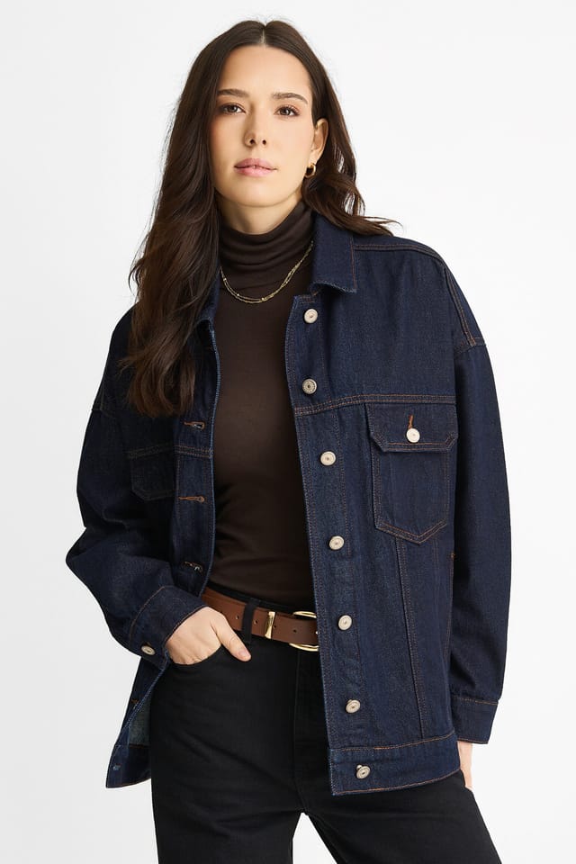 Gini London Gini London Women's Dark Indigo Denim Trucker Jacket - 2