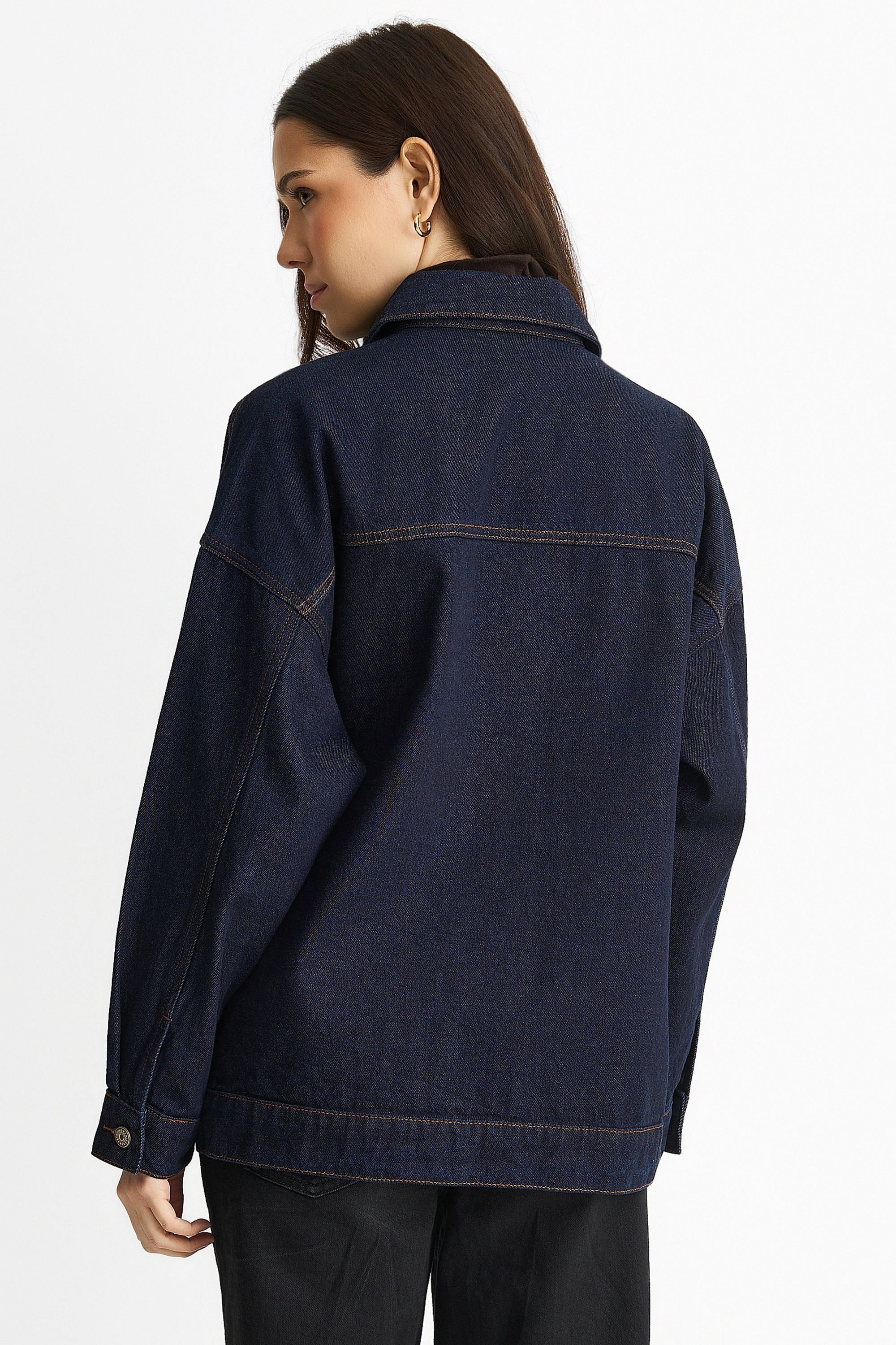 Gini London Gini London Women's Dark Indigo Denim Trucker Jacket - 4