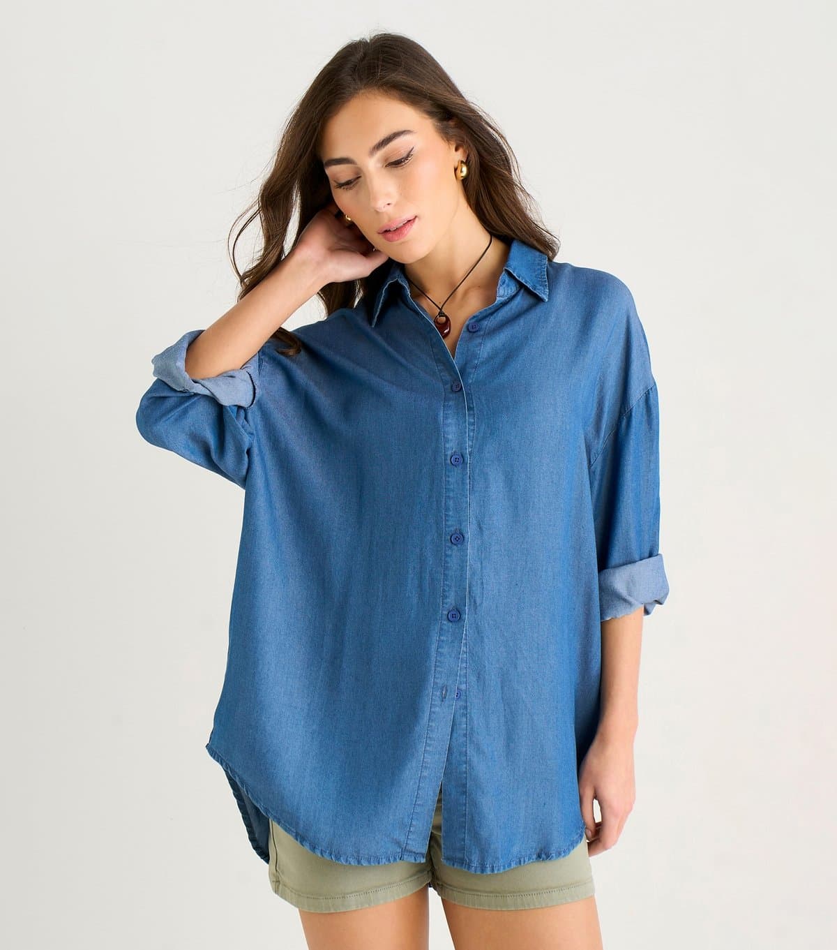 Gini London Women's Blue Chambray Oversized Shirt Gini London New Look