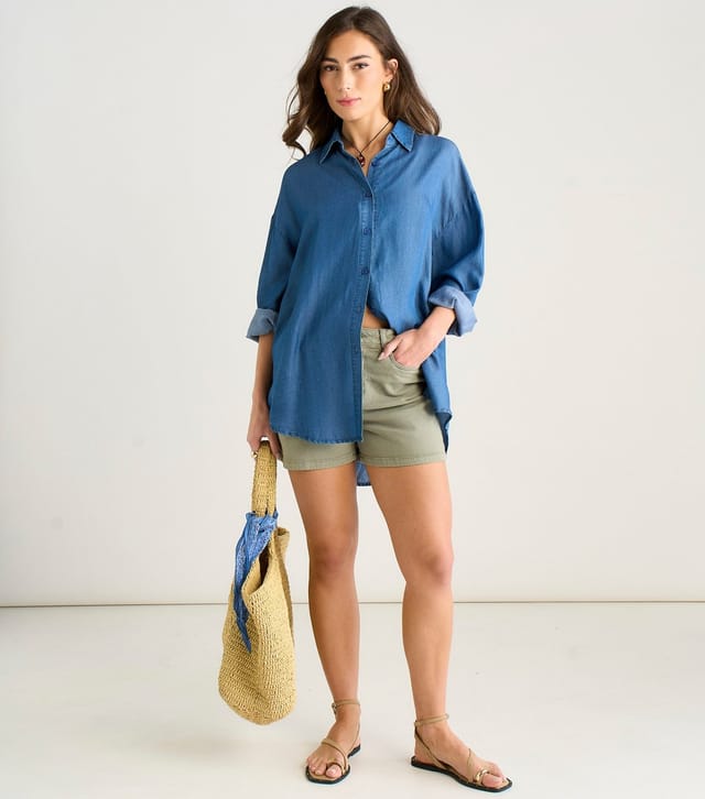 Gini London Women's Blue Chambray Oversized Shirt Gini London New Look - 2