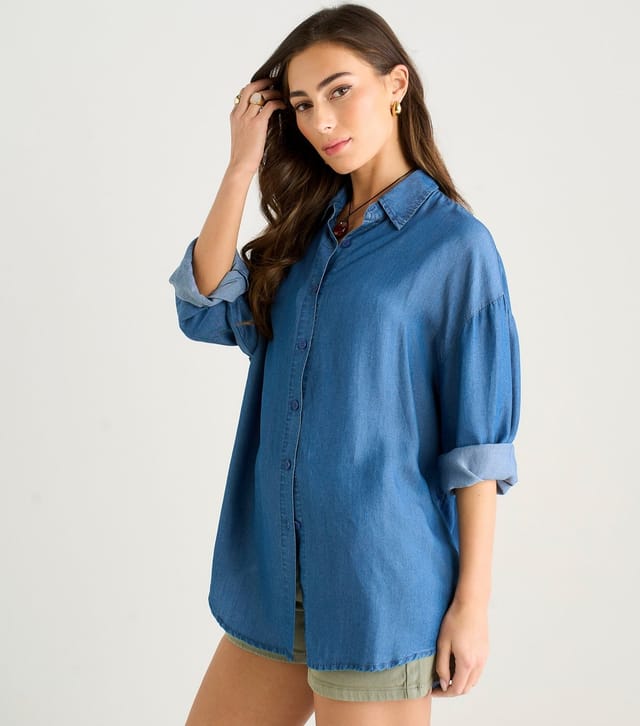 Gini London Women's Blue Chambray Oversized Shirt Gini London New Look - 3