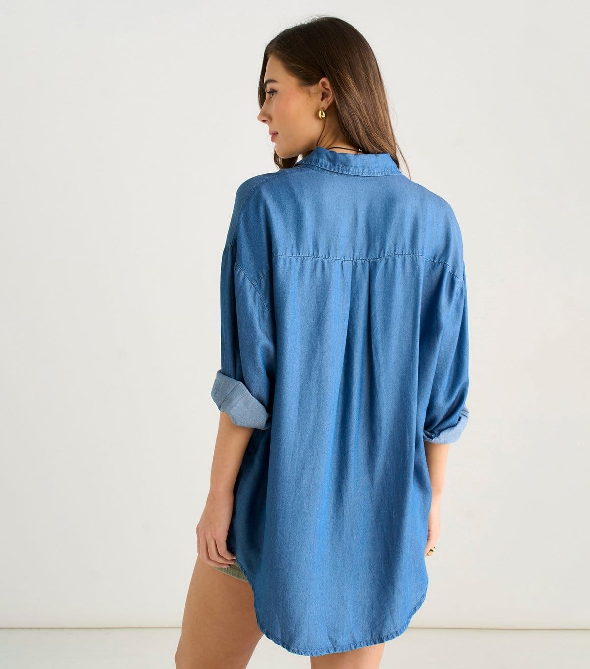 Gini London Women's Blue Chambray Oversized Shirt Gini London New Look - 4