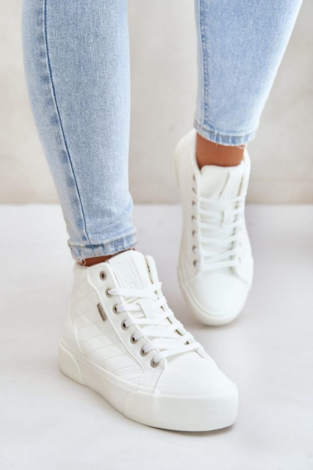 Love Lace Love Lace Women's Big Star Insulated Lace Up Sneakers with Stitch Detail in White - 3