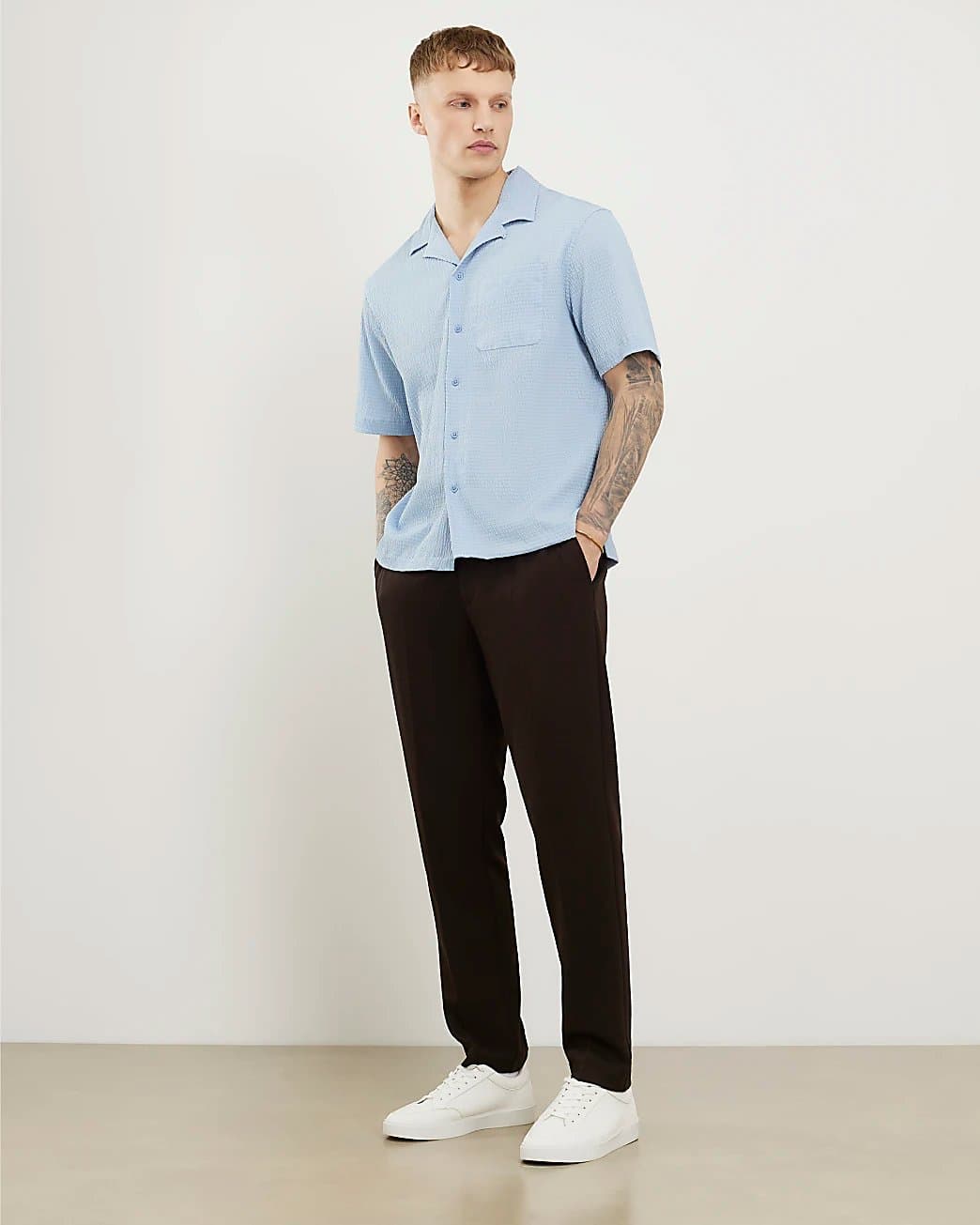 River Island Mens River Island Brown Slim Fit Stretch Textured Trousers