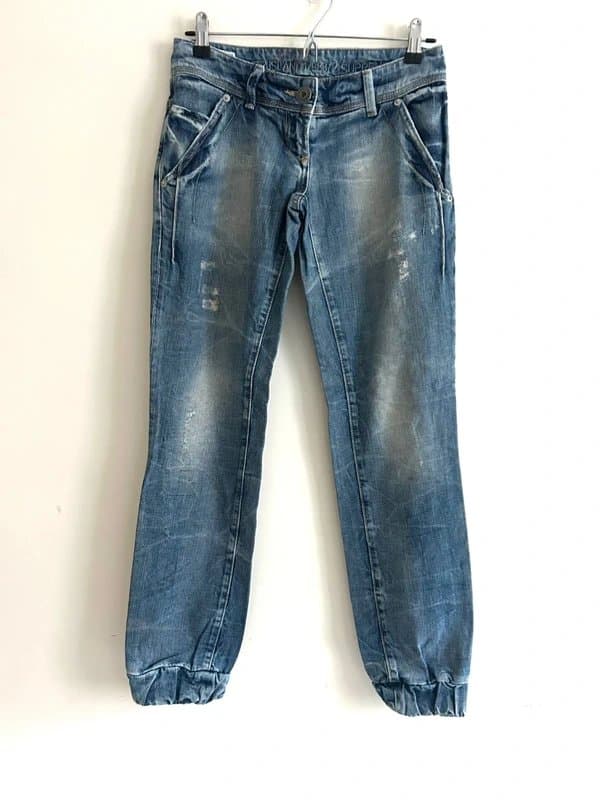 River Island 🖤 River Island Y2K Distressed Jogger Style Jeans – Elasticated Cuff Vintage Denim – Size UK 8 🖤