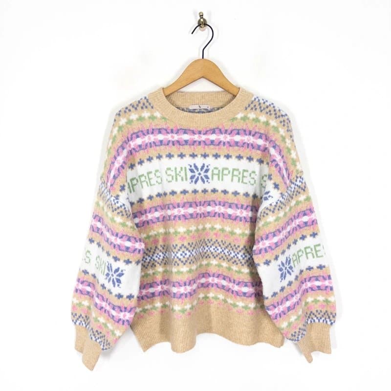 TU Tu Pastel Fairisle Aprés Ski Knitted Jumper Size 18 Beige Multi Nordic
