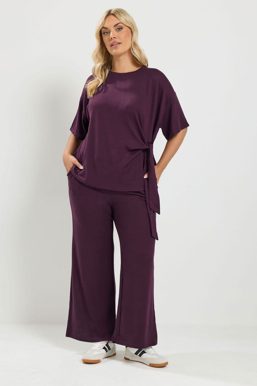 Yours Yours Women's Tie Waist Trouser Set in Purple - 1