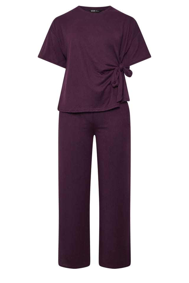 Yours Yours Women's Tie Waist Trouser Set in Purple - 2