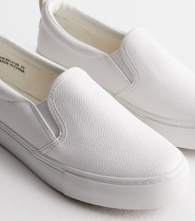 New Look Women's White Leather-Look Slip On Trainers New Look - 3