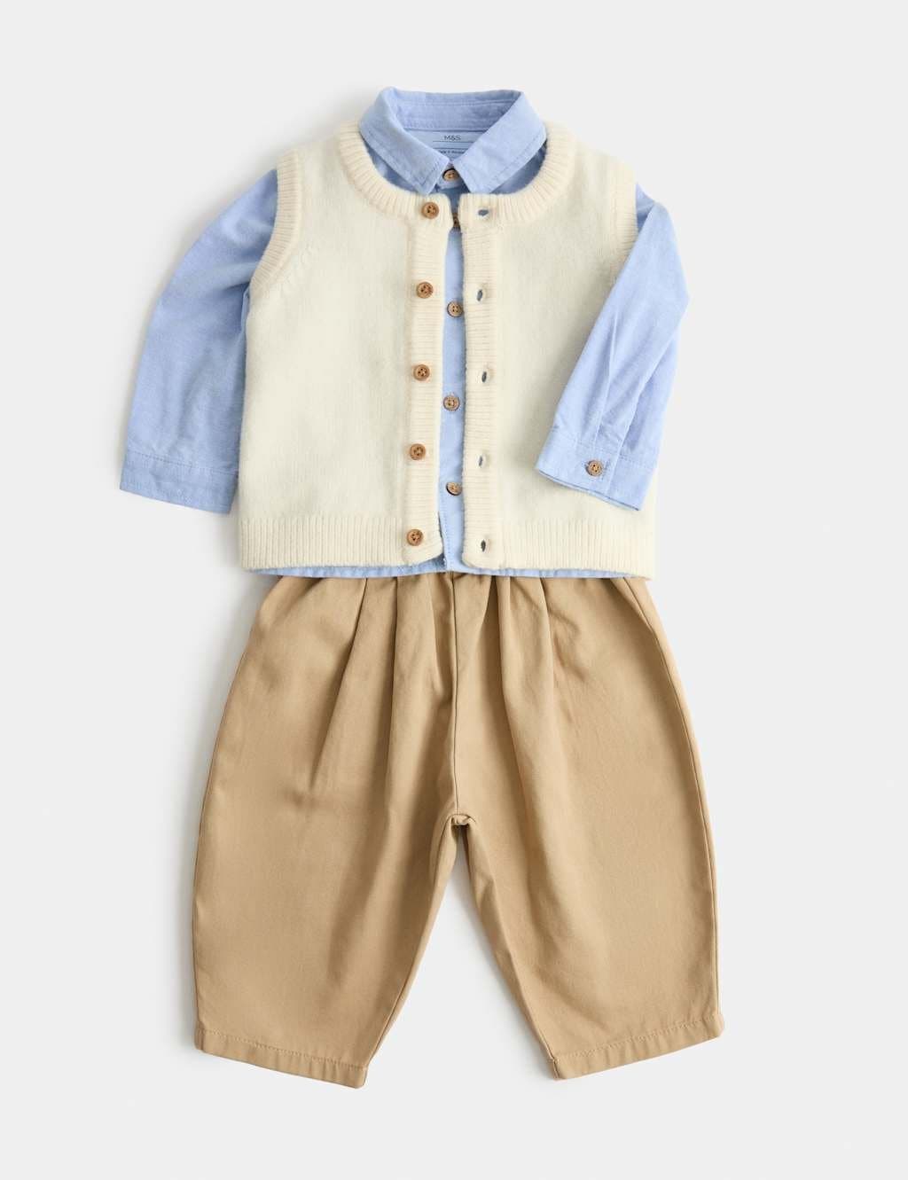 Marks & Spencer M&S Three Piece Knit and Chino Outfit Blue Mix