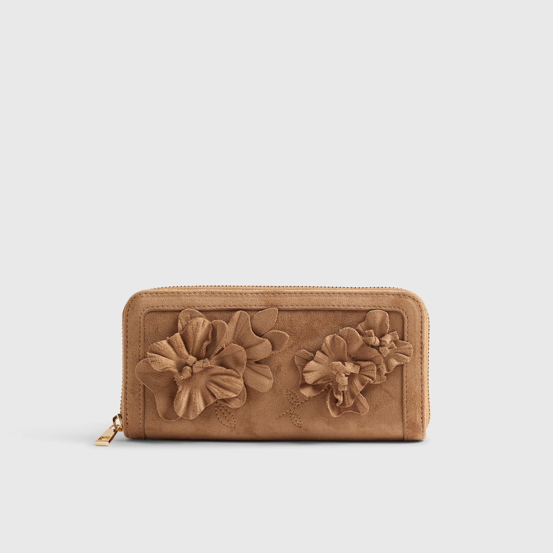 River Island River Island Womens Beige 3D Floral Faux Suede Purse