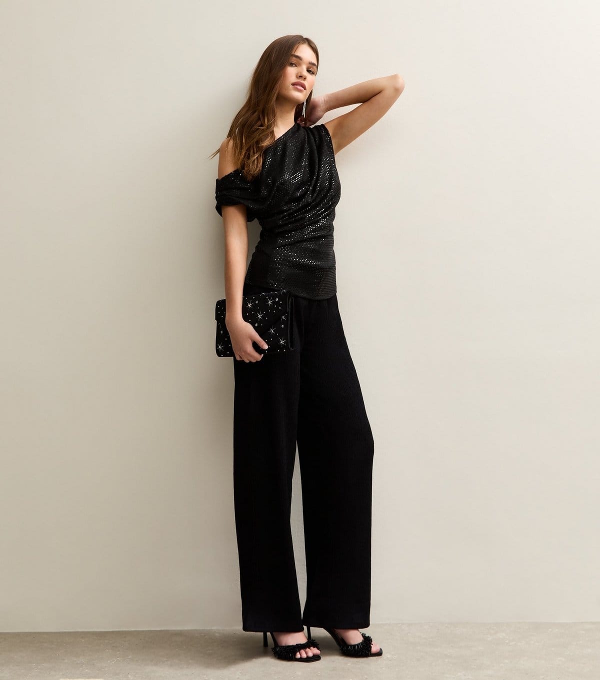 New Look Black Crinkled Wide Leg Trousers