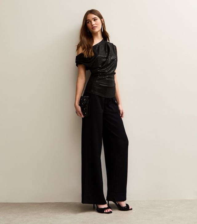 New Look Women's Black Crinkled Wide Leg Trousers New Look - 3