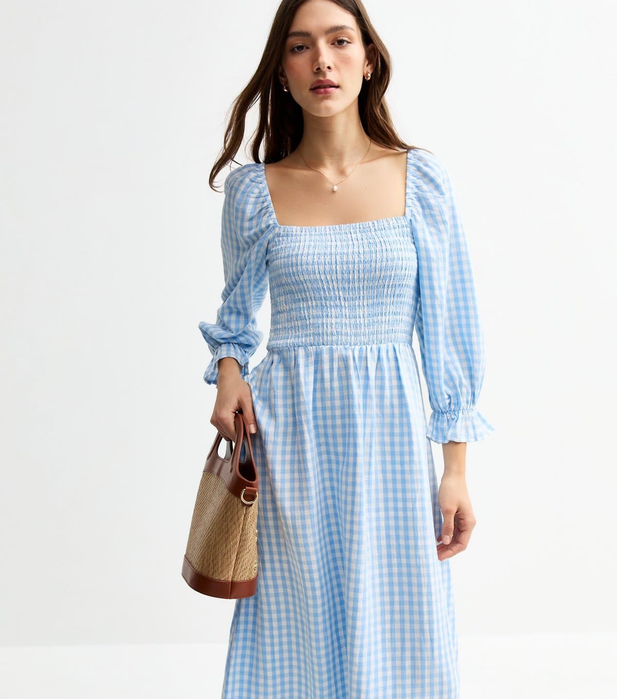 New Look Women's Blue Gingham Check Midi Dress New Look