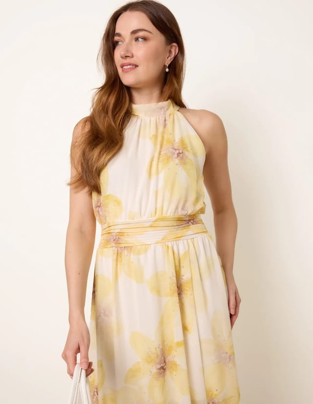Blue Vanilla Floral Print Halter Neck Occasion Dress - 2