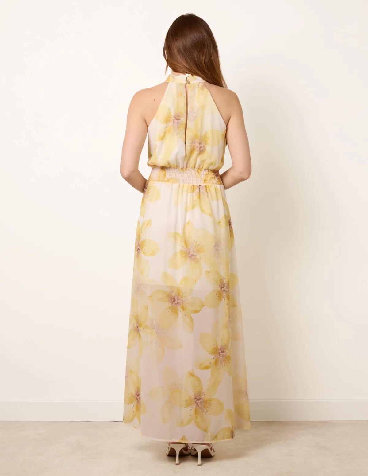 Blue Vanilla Floral Print Halter Neck Occasion Dress - 4