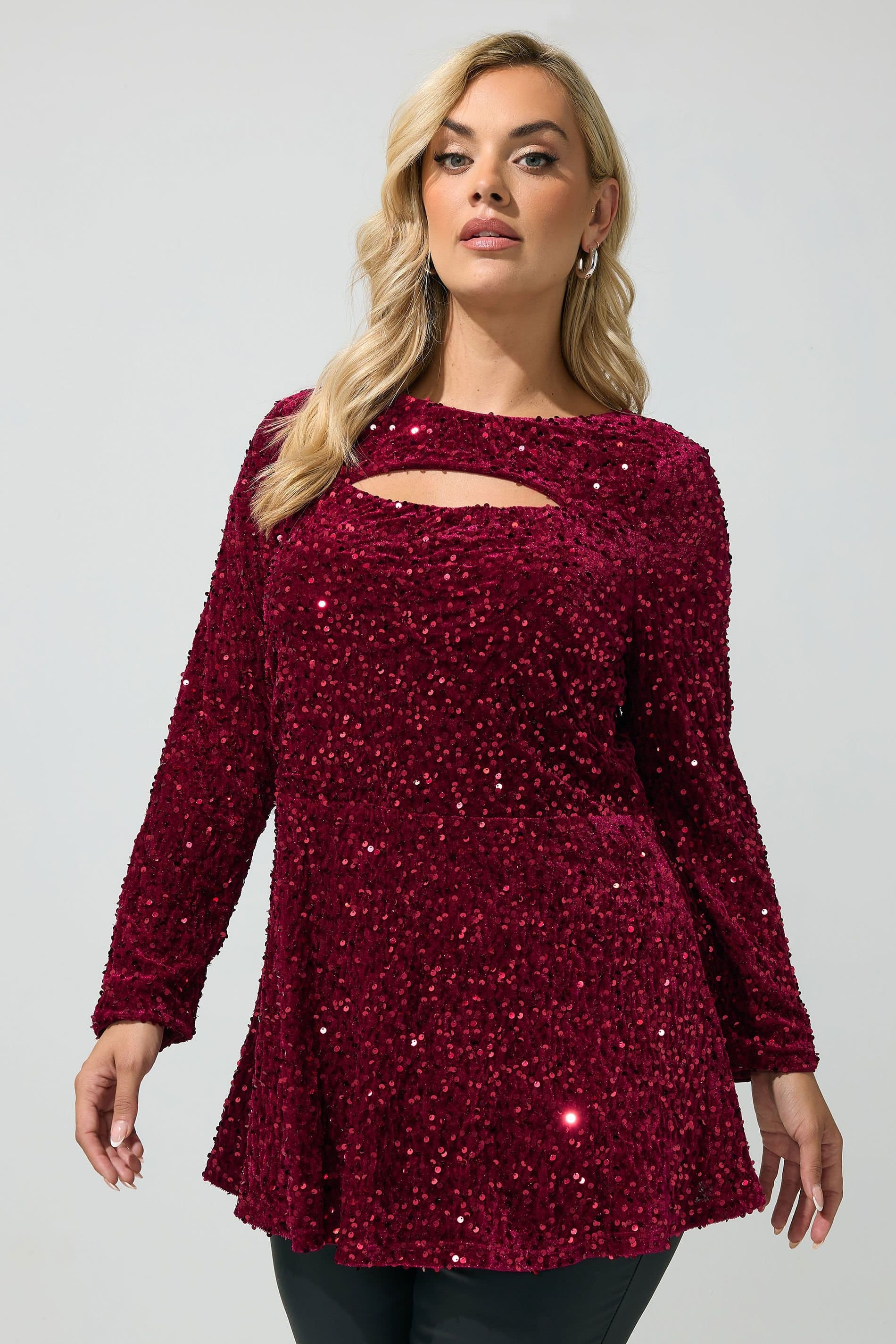 Yours Yours Women's Sequin Velvet Top in Wine