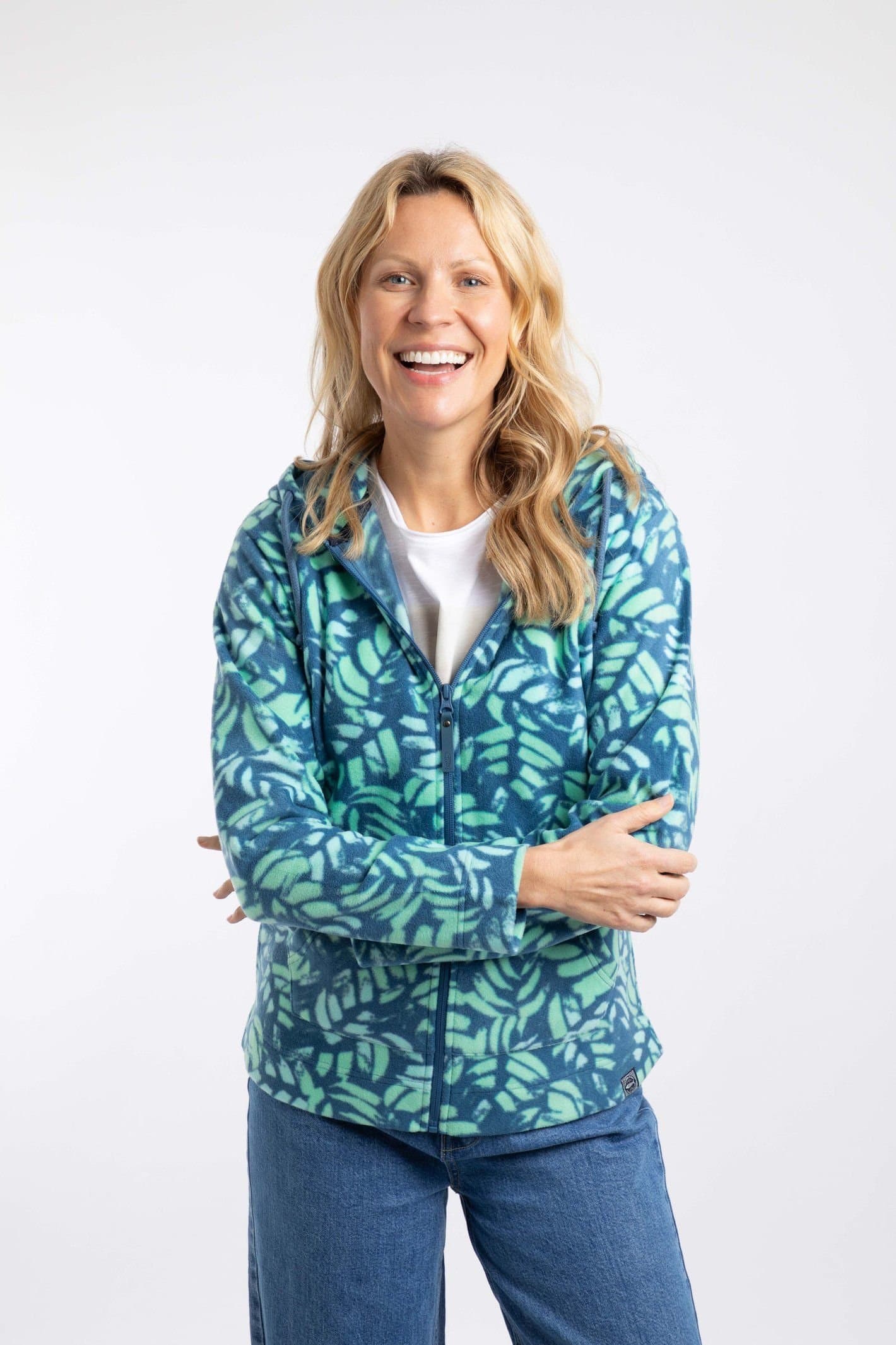 Weird Fish Weird Fish Women's Imogen Full Zip Printed Microfleece Hoodie in Duck Egg Blue