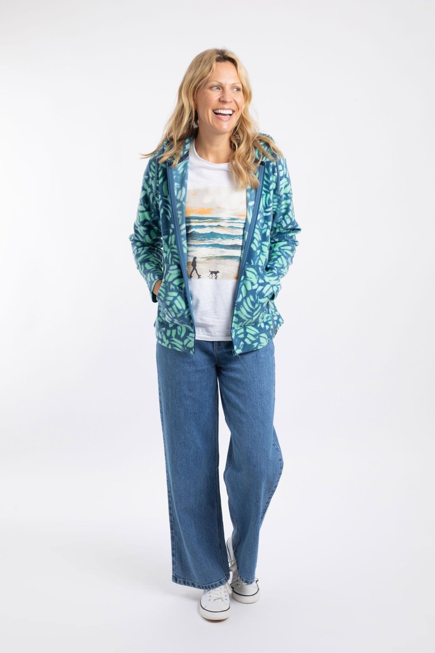 Weird Fish Weird Fish Women's Imogen Full Zip Printed Microfleece Hoodie in Duck Egg Blue - 4