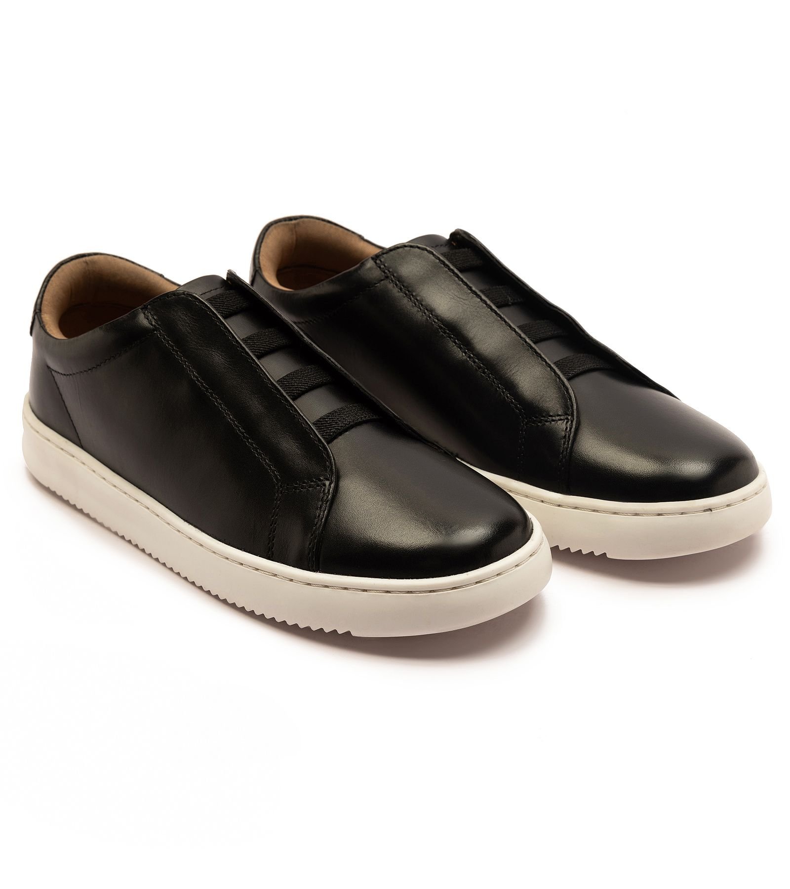 Off the Hook Off the Hook Men's EVERS' Boys Leather Trainer Elastic Lacing Fasting Sneaker Shoes in Black - 2