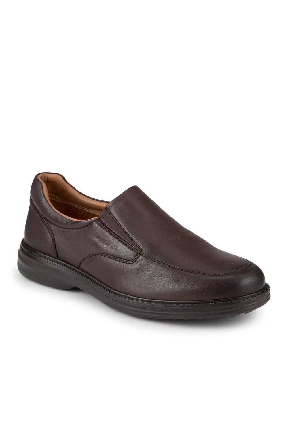 Pavers Pavers Men's Wide Fit Smart Leather Slip-On Shoes in Brown