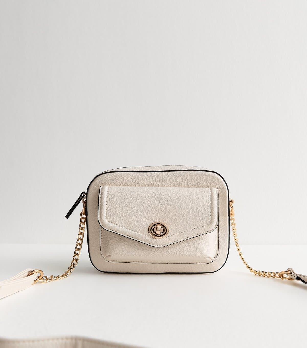 New Look New Look Cream Grained Faux Leather Turn Lock Crossbody Bag