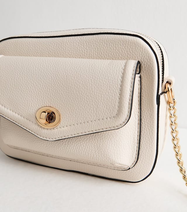 New Look Cream Grained Faux Leather Turn Lock Crossbody bag Vegan New Look - 3