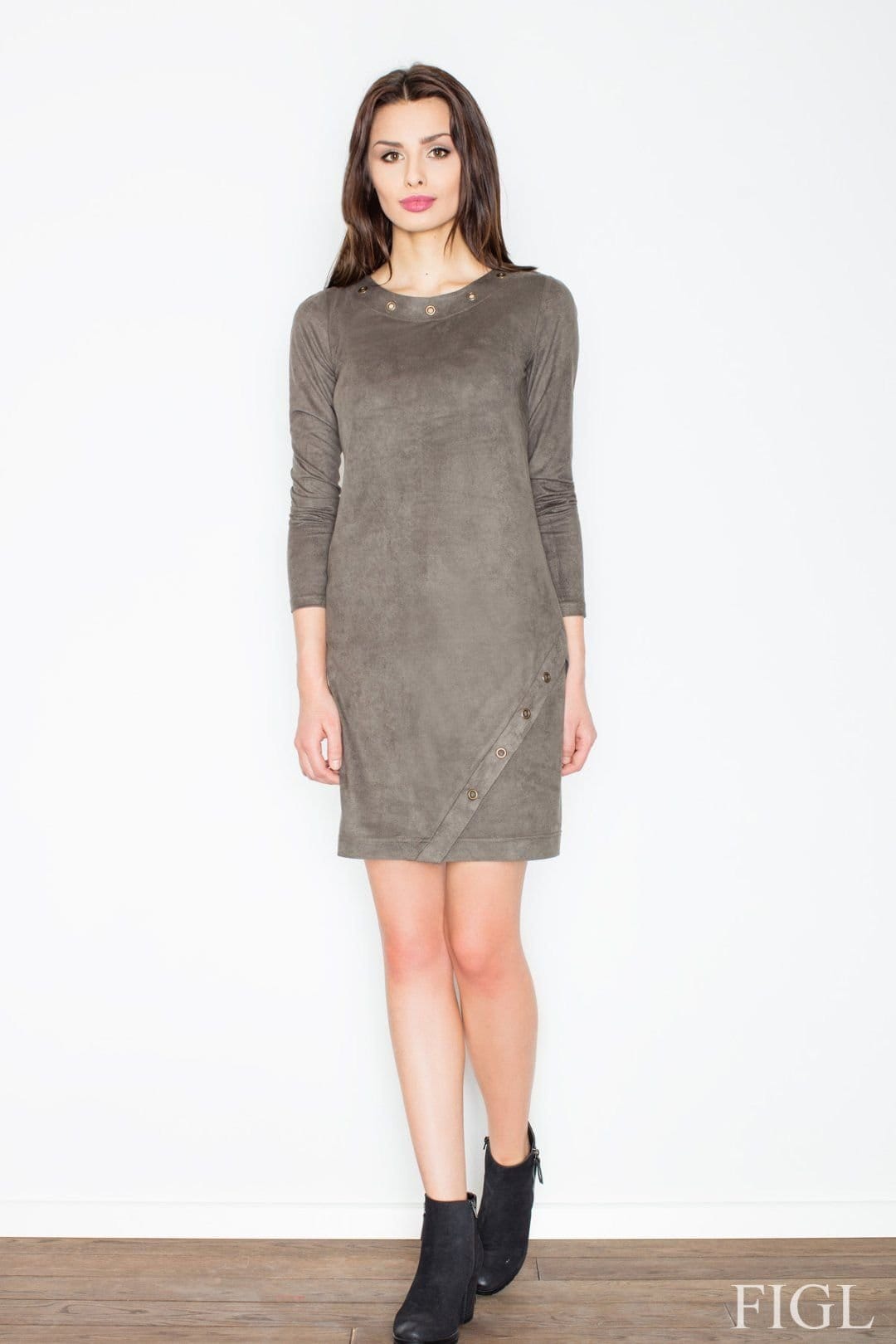 Love Lace Khaki Suede Touch Mini Long Sleeve Dress