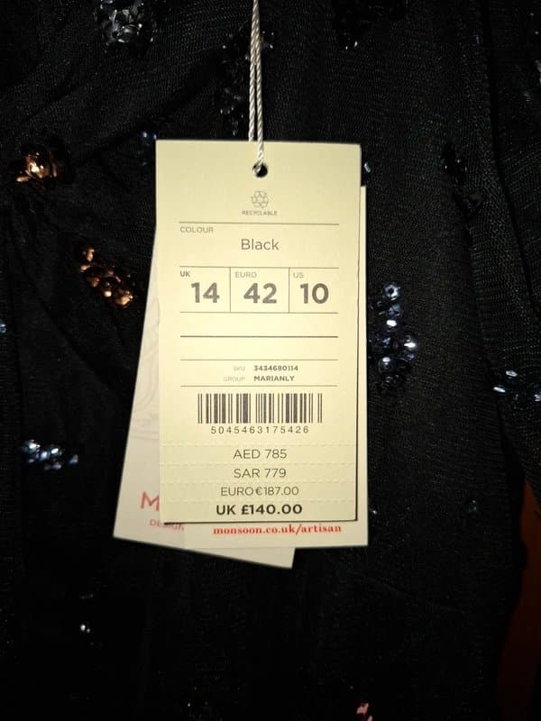 Monsoon Monsoon sequin embellished dress in black new with tags