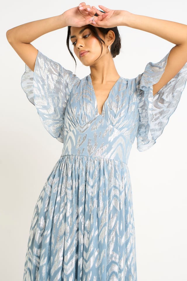 Gini London Gini London Women's Blue Foil Metallic Print Short Sleeves Maxi Dress - 2