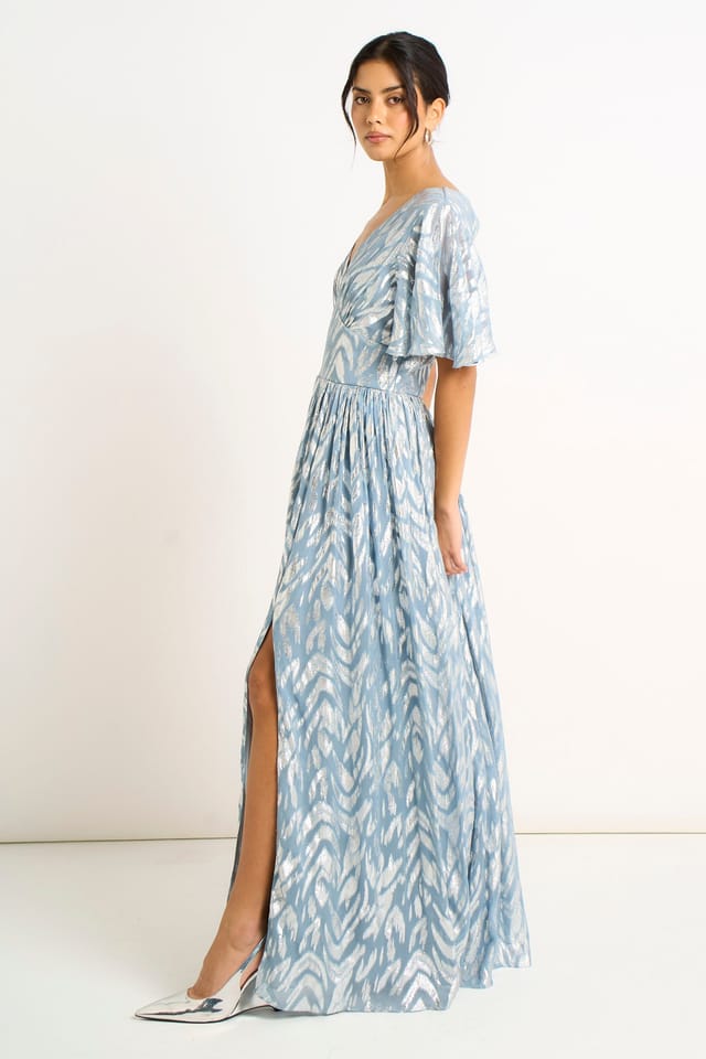 Gini London Gini London Women's Blue Foil Metallic Print Short Sleeves Maxi Dress - 3