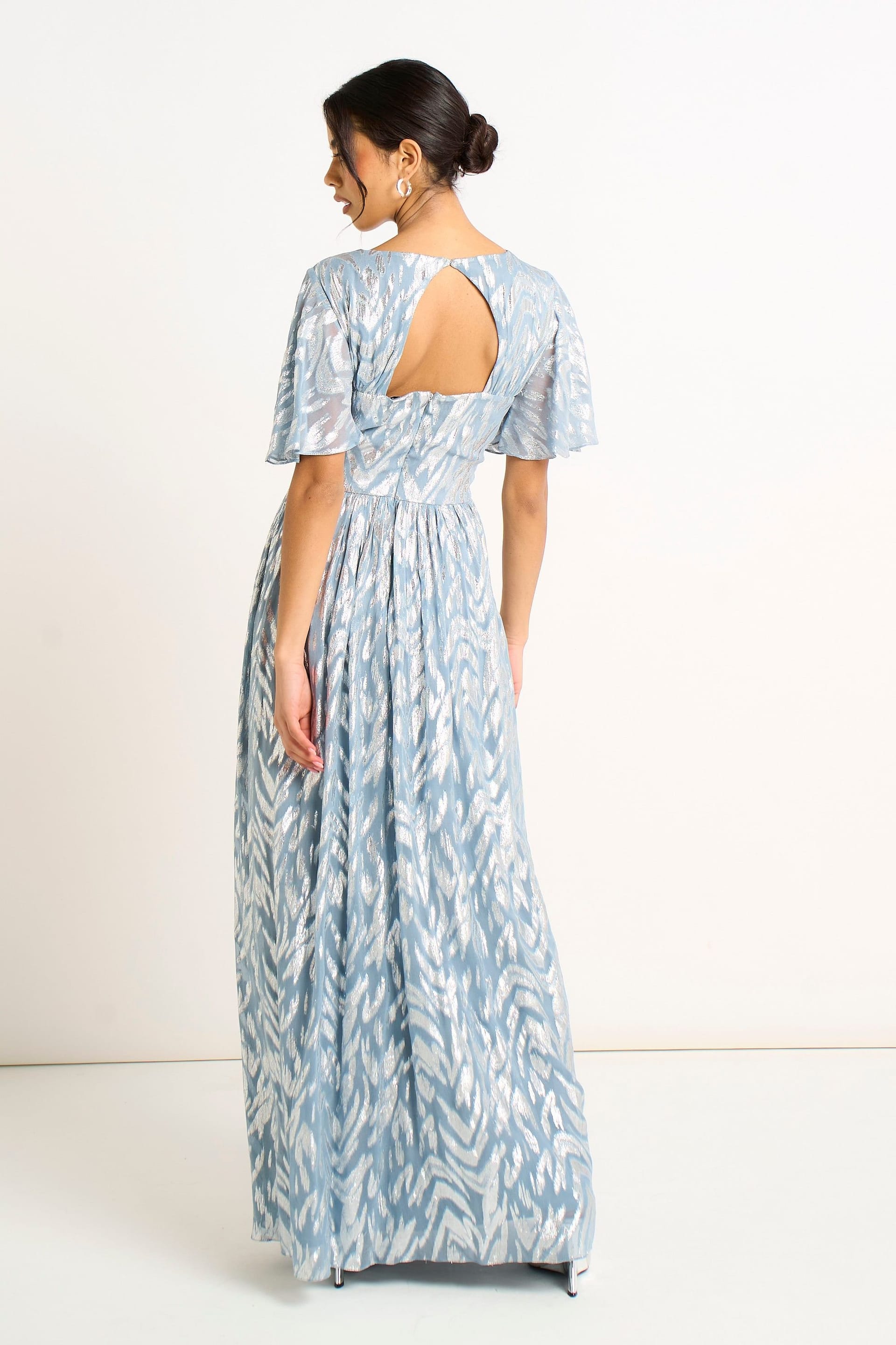 Gini London Gini London Women's Blue Foil Metallic Print Short Sleeves Maxi Dress - 4