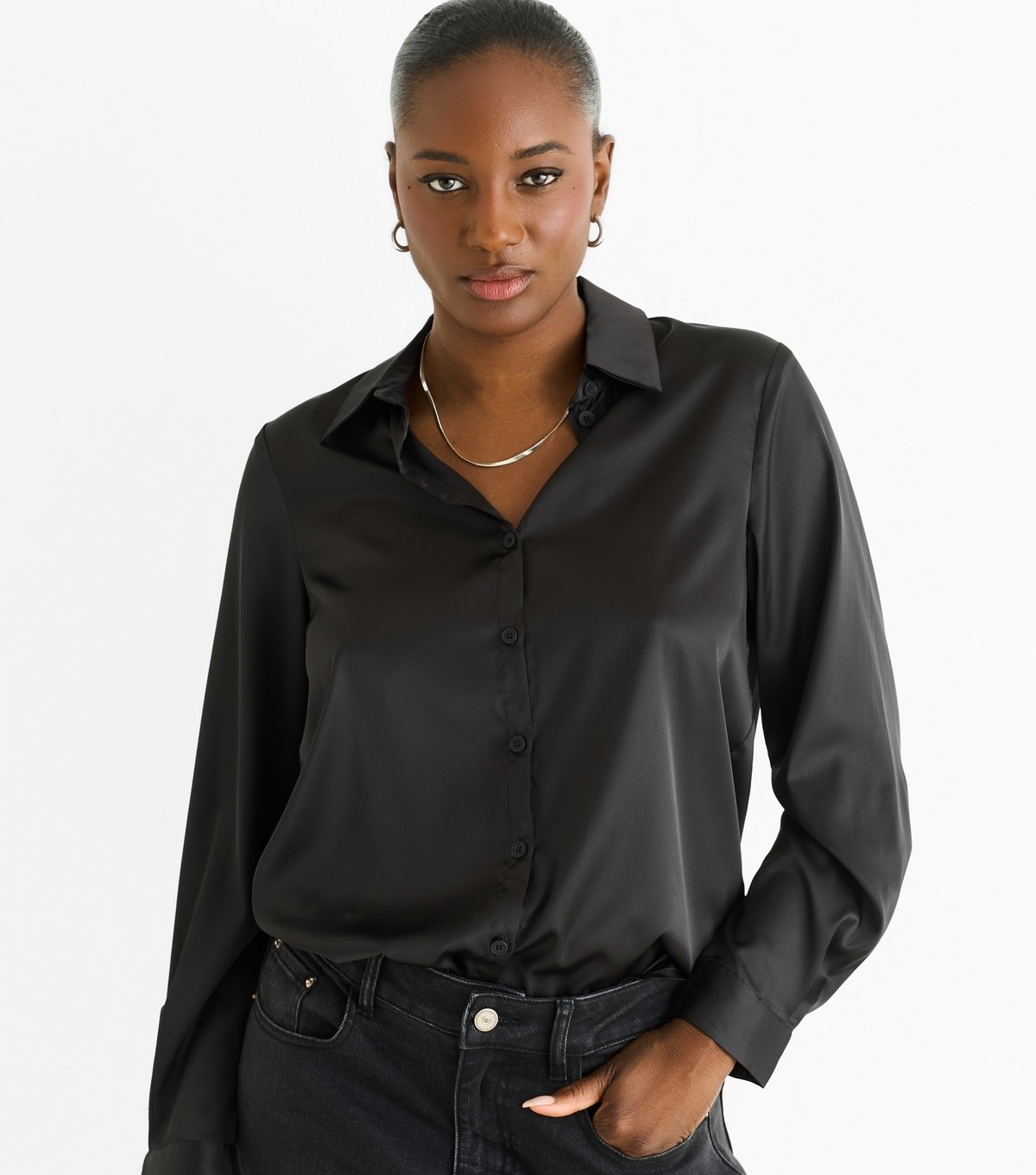 Gini London Women's Black Satin Loose Fit Shirt Gini London New Look - 3