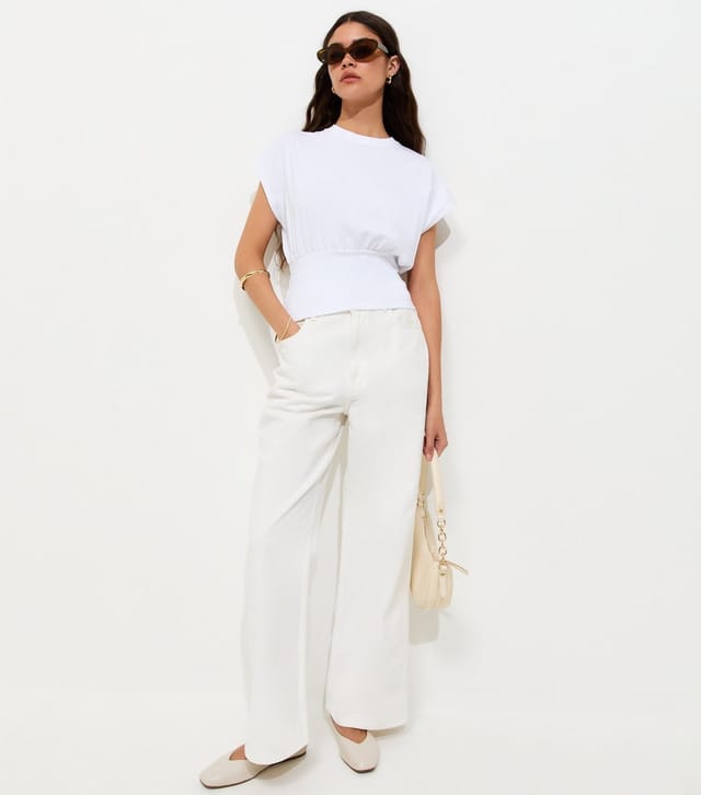 New Look Women's White Cotton Rich Wide Waistband T-Shirt New Look - 3
