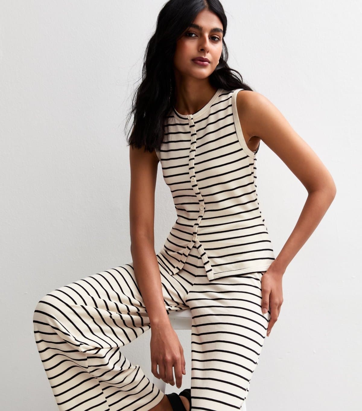 New Look Women's Off White Striped Tank Top New Look