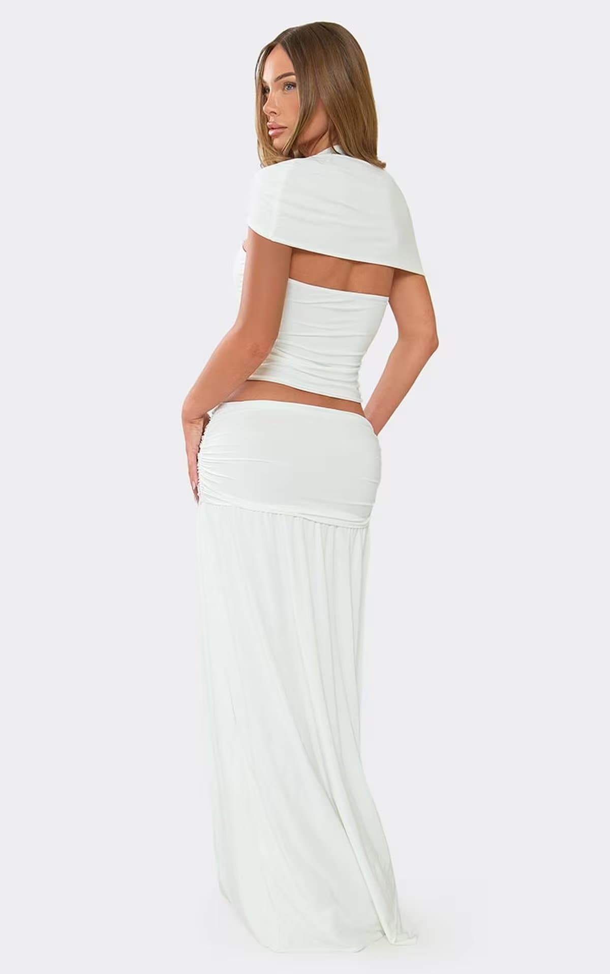 EGO Side Split Floaty Maxi Skirt In White., Women's Size UK 6