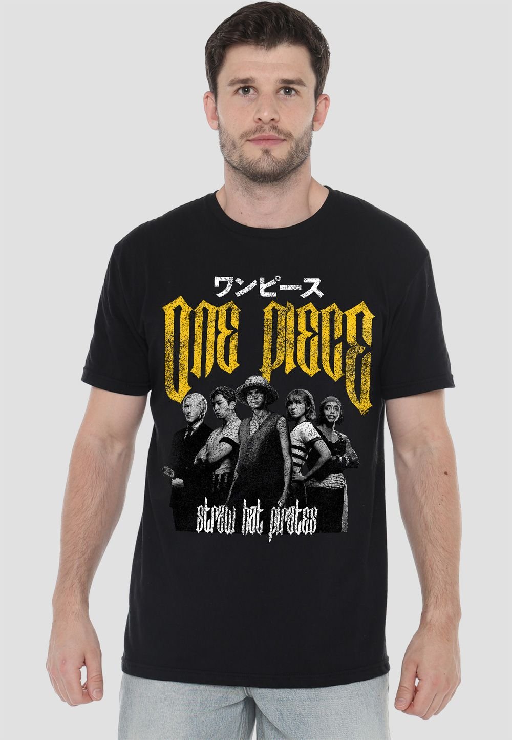 Netflix Netflix Men's One Piece Group Shot Anime Band T-Shirt, Black - 4