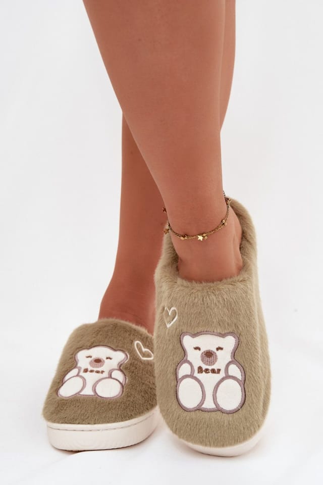 Love Lace Love Lace Women's Furry Teddy Bear Heart Motif Soft Slippers with Thick Sole in Green - 3