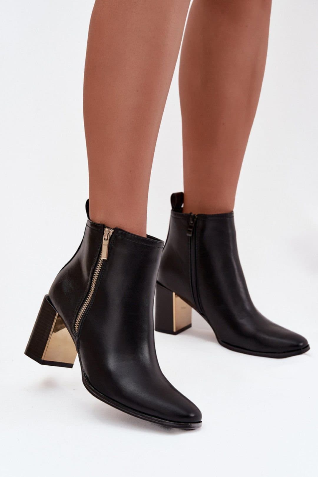 Love Lace Love Lace Black Leather Column Heel Ankle Boots