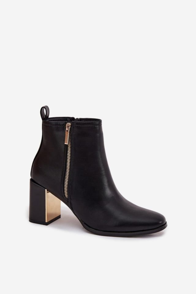 Love Lace Love Lace Women's Column Heel Ankle Boots with Double Zipper & Mirror Heel in Black - 2