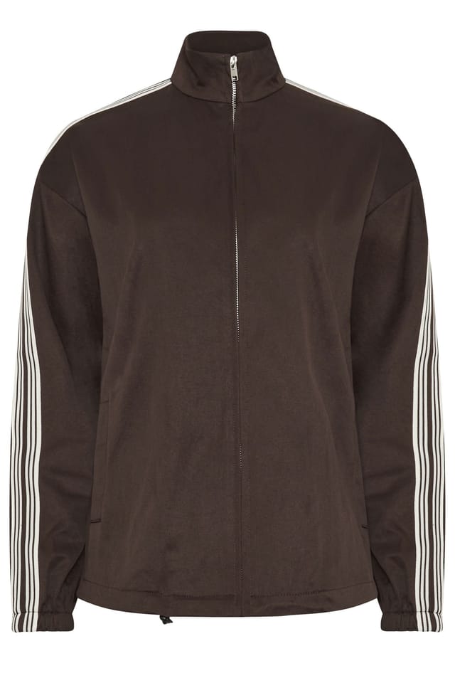 Long Tall Sally Long Tall Sally Women's Tall Stripe Cotton Funnel Neck Jacket in Chocolate - 2