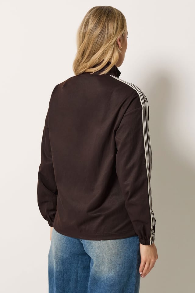 Long Tall Sally Long Tall Sally Women's Tall Stripe Cotton Funnel Neck Jacket in Chocolate - 3
