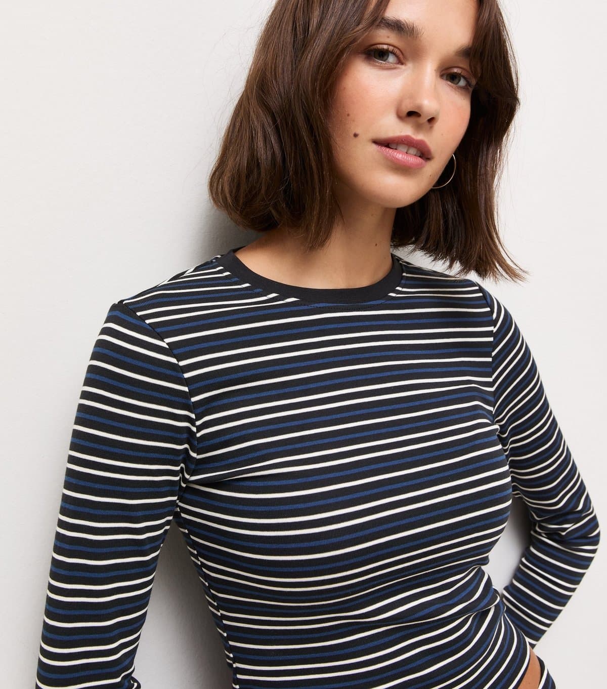 New Look Women's Navy Cotton Rich Stripe Long Sleeve Top New Look
